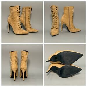 So Me Kayla Point Toe Lace Up High Heel Ankle Boot Shoe
